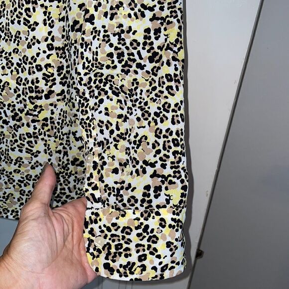 Talbots leopard print thin polyester button down long sleeved shirt - Picture 7 of 10
